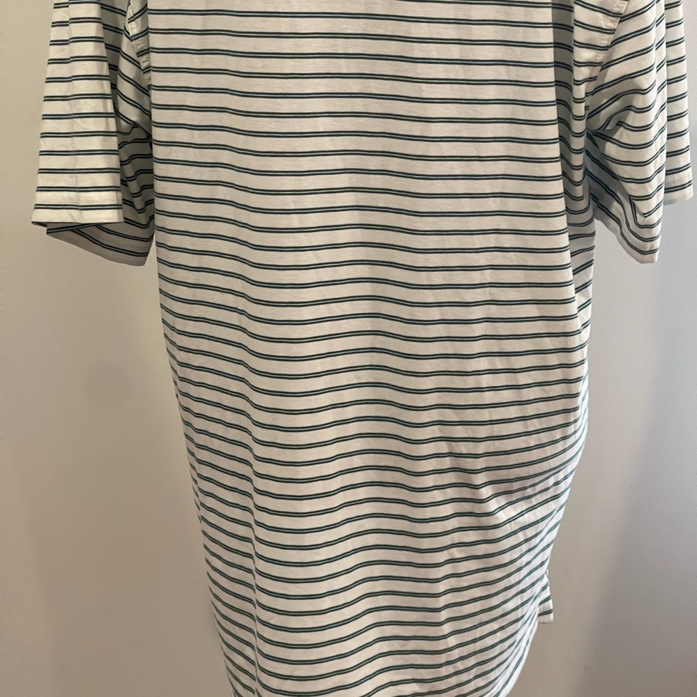 Oxford Golf L Striped Polo Shirt - Green and White‎ 417 - Picture 6 of 7